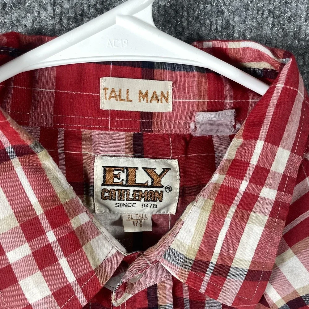 Ely Cattleman Shirt Mens XL Red Plaid Short Sleeve Pearl Snap Button Up Western - Picture 2 of 12